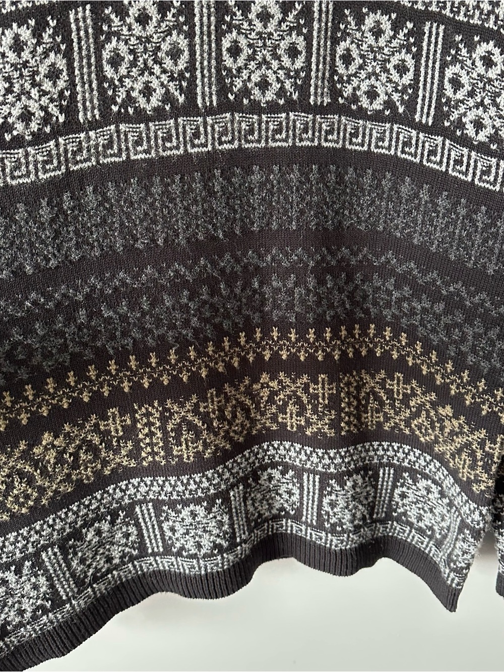 VTG 90s TLC by Lambert Geometric Fair Isle Grandpa Sweater Mens L Black Made USA - Picture 3 of 13